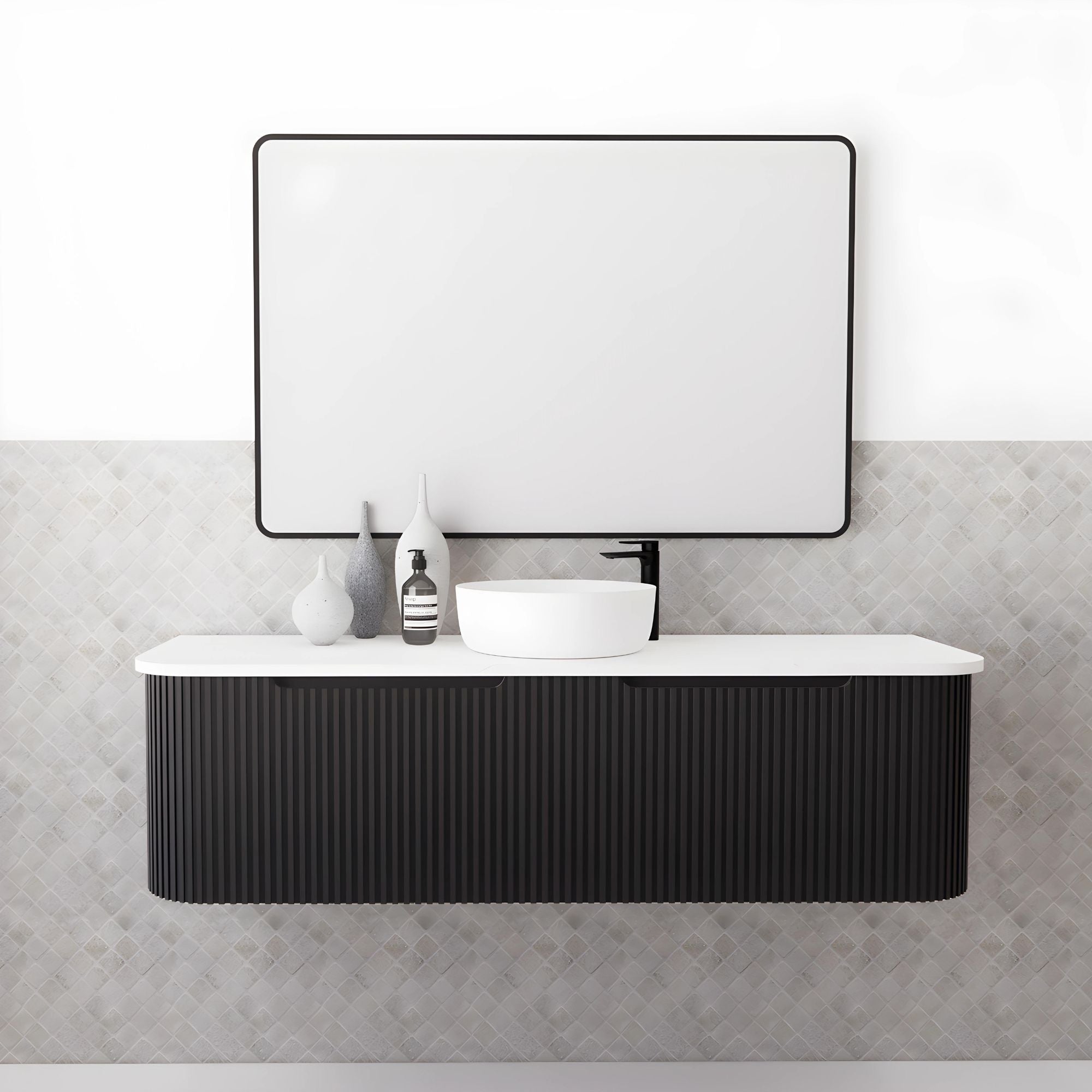 RIVA BERGEN MATTE BLACK 1500MM SINGLE BOWL WALL HUNG VANITY