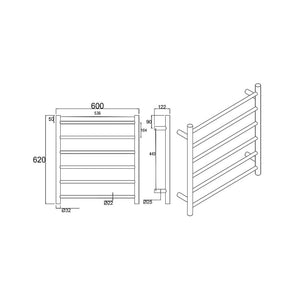 AQUAPERLA 6-BAR ROUND LADDER HEATED TOWEL RAIL 620MM CHROME
