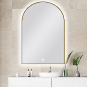 AQUAPERLA ARCHED FRAMED BACK-LIT LED MIRROR GOLD 600X900MM