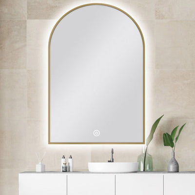 AQUAPERLA ARCHED FRAMED BACK-LIT LED MIRROR GOLD 600X900MM