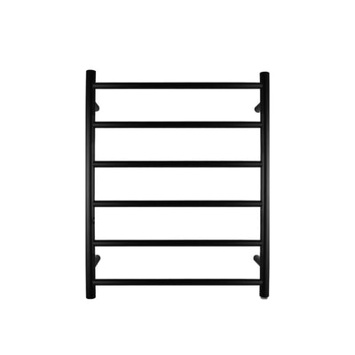 AQUAPERLA 6-BAR ROUND LADDER HEATED TOWEL RAIL 620MM BLACK