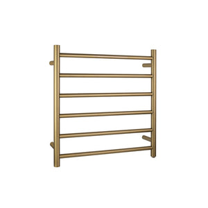 AQUAPERLA  6-BAR ROUND LADDER HEATED TOWEL RAIL 620MM BRUSHED BRASS