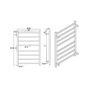 AQUAPERLA 8-BAR SQUARE LADDER HEATED TOWEL RAIL 912MM BLACK