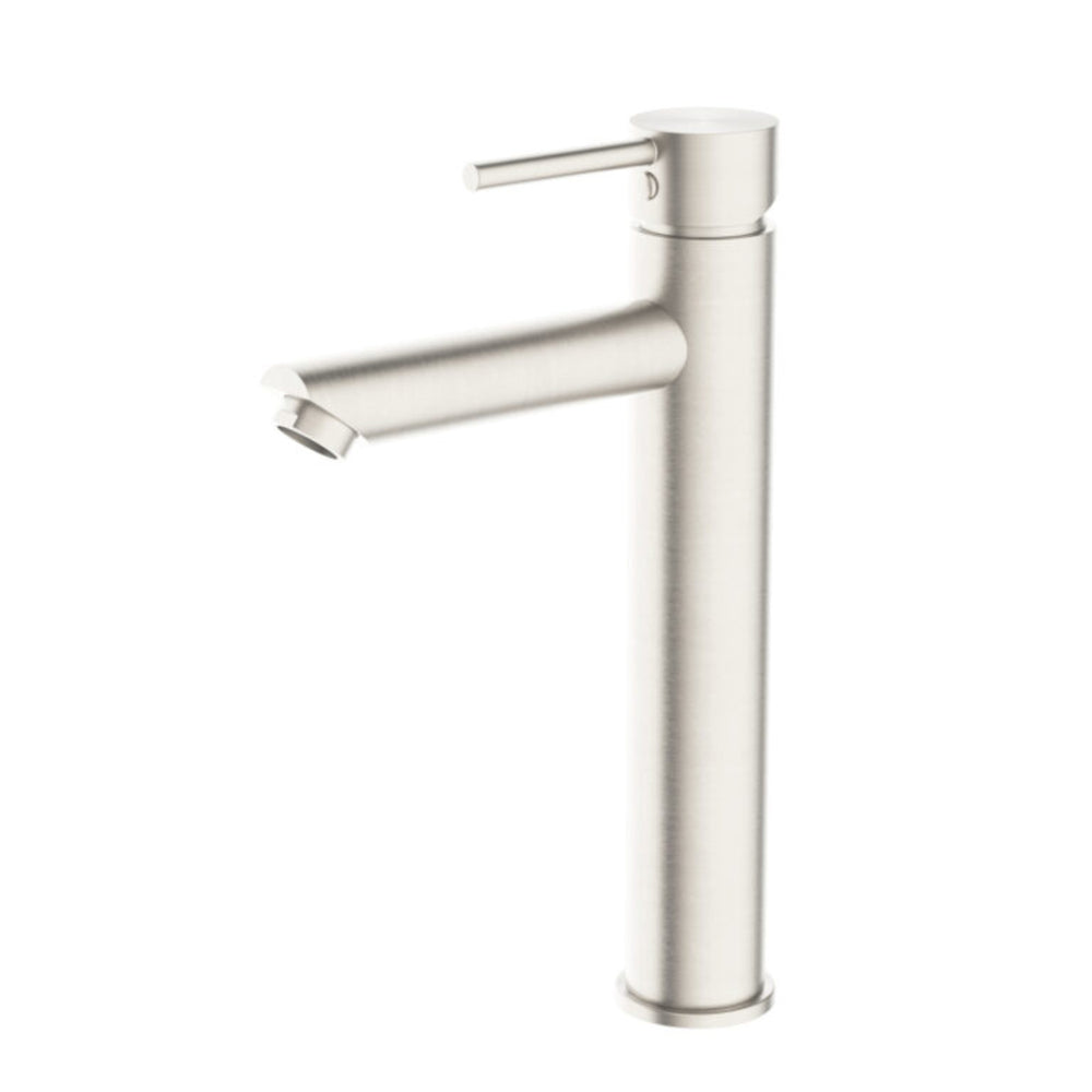NERO DOLCE LEAD FREE TALL BASIN MIXER STRAIGHT SPOUT 286MM BRUSHED NICKEL