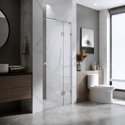 BELLA VISTA VALENTINA FRAMELESS PIVOT FRONT ONLY SHOWER SCREEN BRUSHED NICKEL