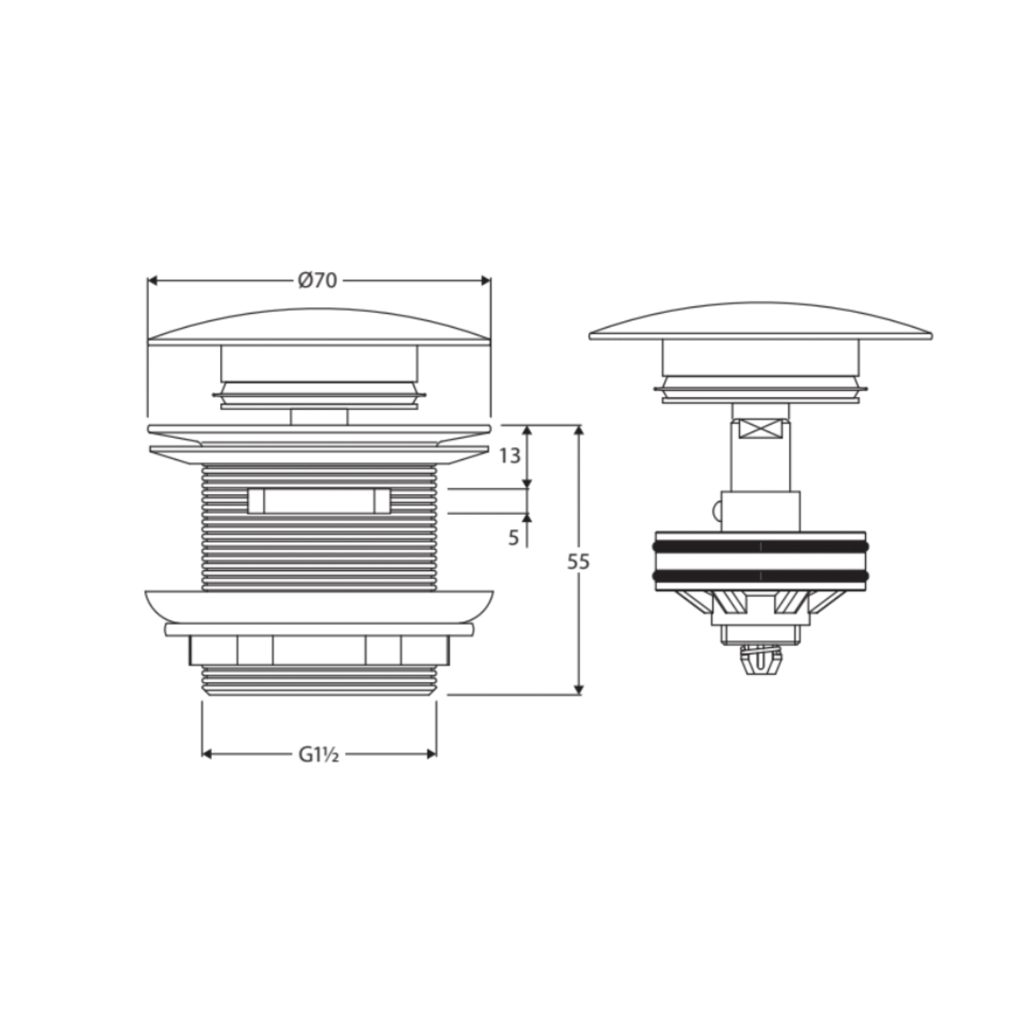 FIENZA UNIVERSAL PULL-OUT/POP-UP OVERFLOW BATHTUB WASTE 40MM GUN METAL