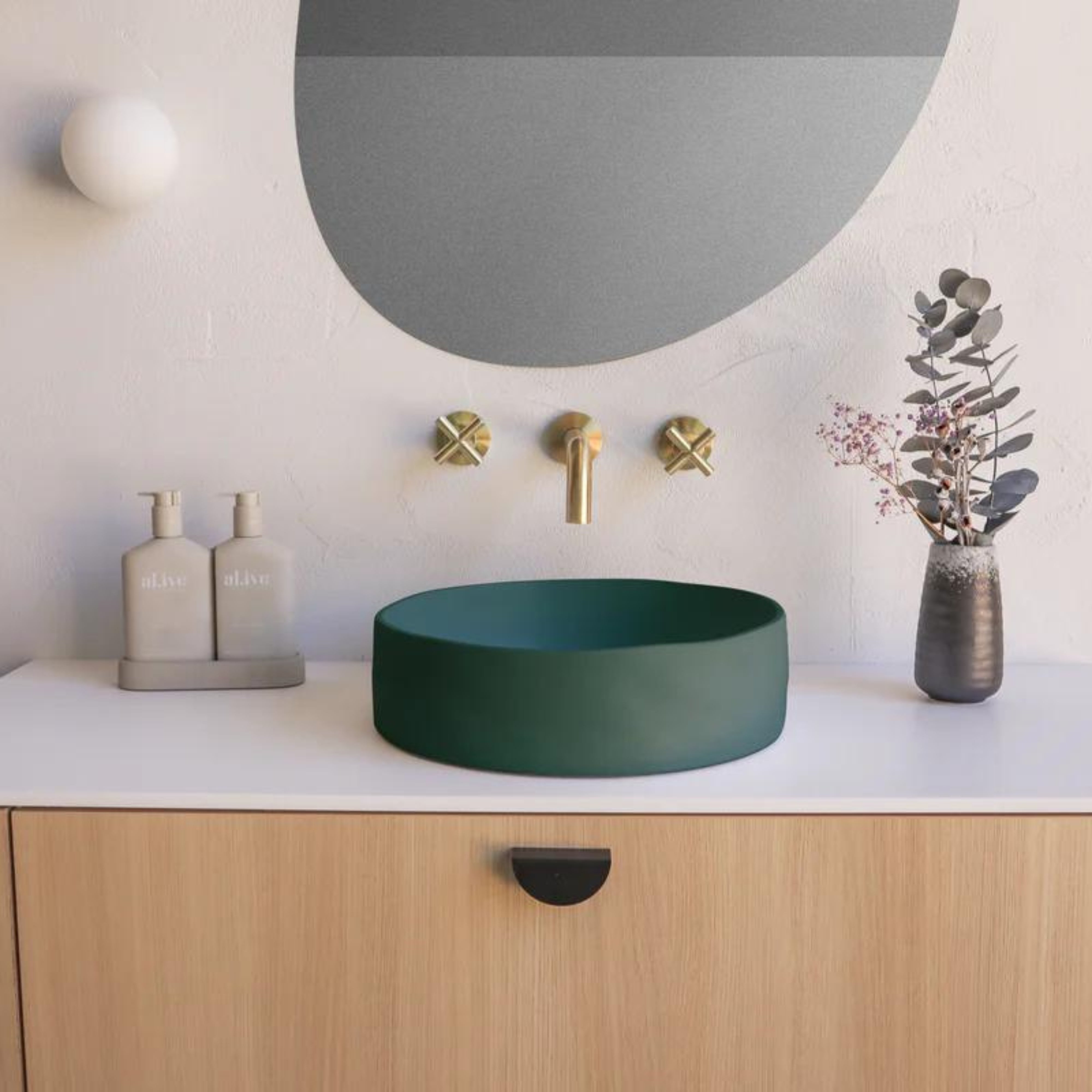 NOOD CO CONSCIOUS RANGE SLIP ABOVE COUNTER / WALL HUNG BASIN TEAL 380MM