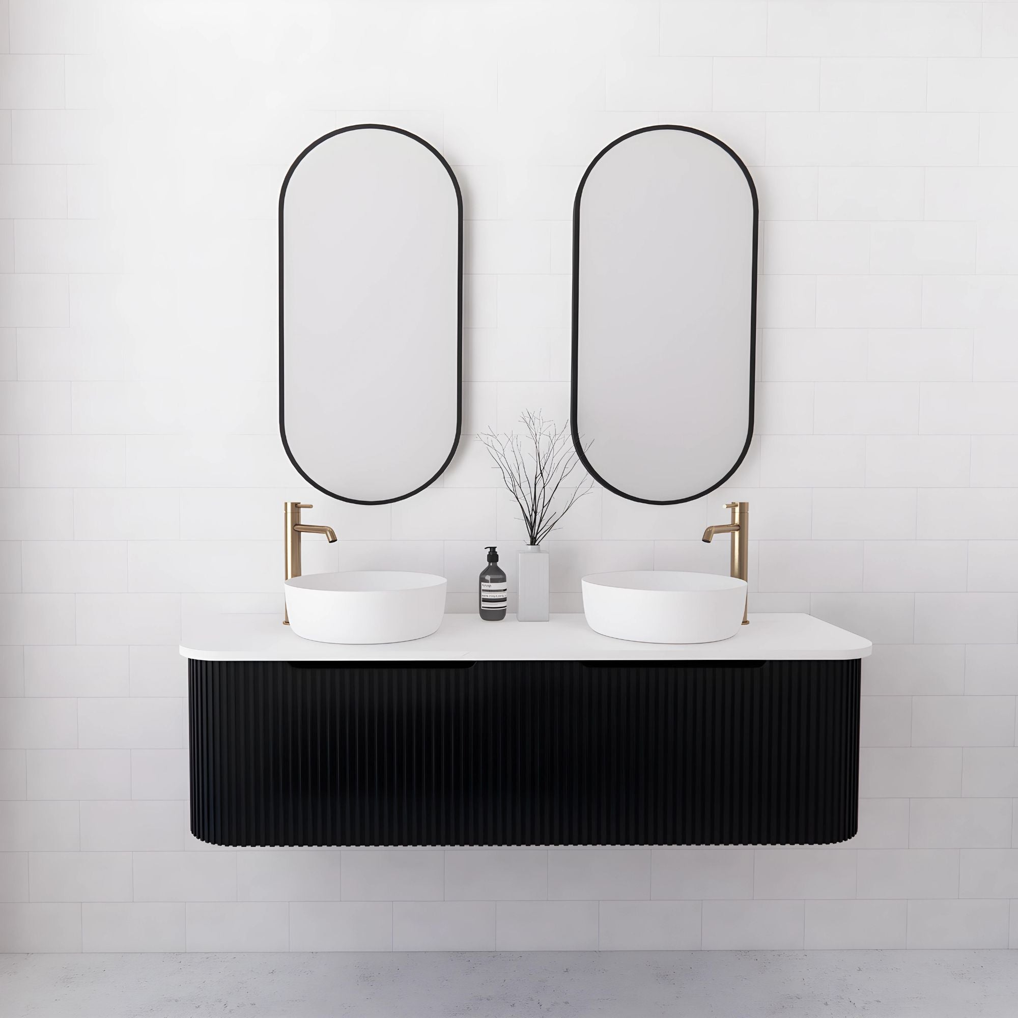 RIVA BERGEN MATTE BLACK 1500MM DOUBLE BOWL WALL HUNG VANITY