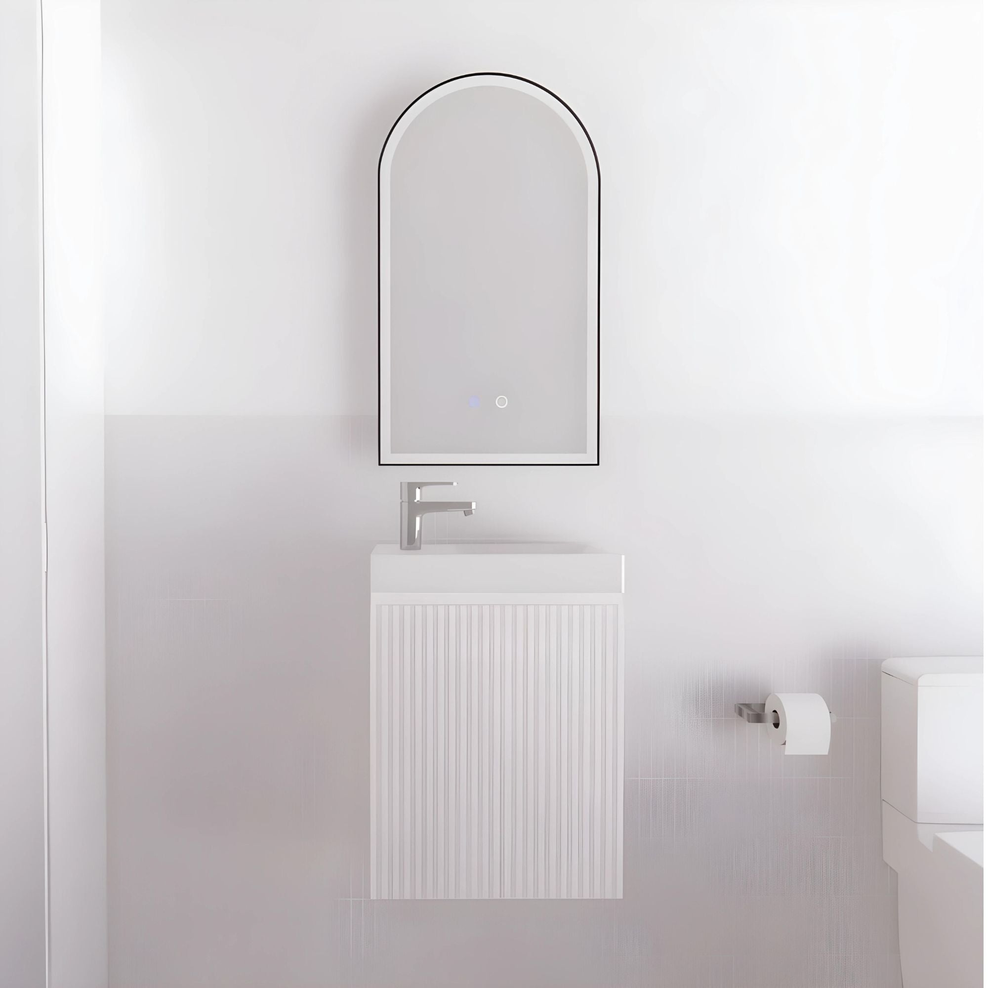 RIVA VIENNA MATTE WHITE 450MM SPACE SAVING SINGLE BOWL WALL HUNG VANITY