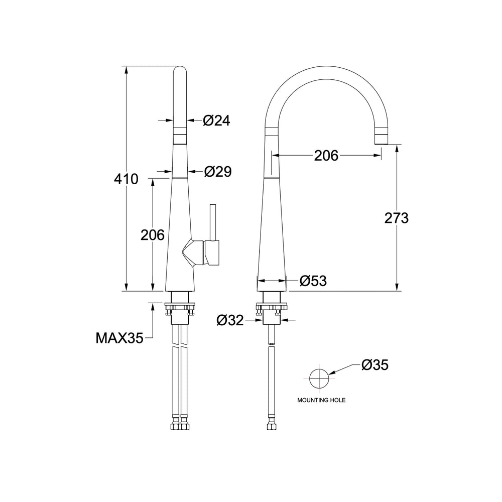 LINSOL KASHI SINK MIXER 410MM CHROME