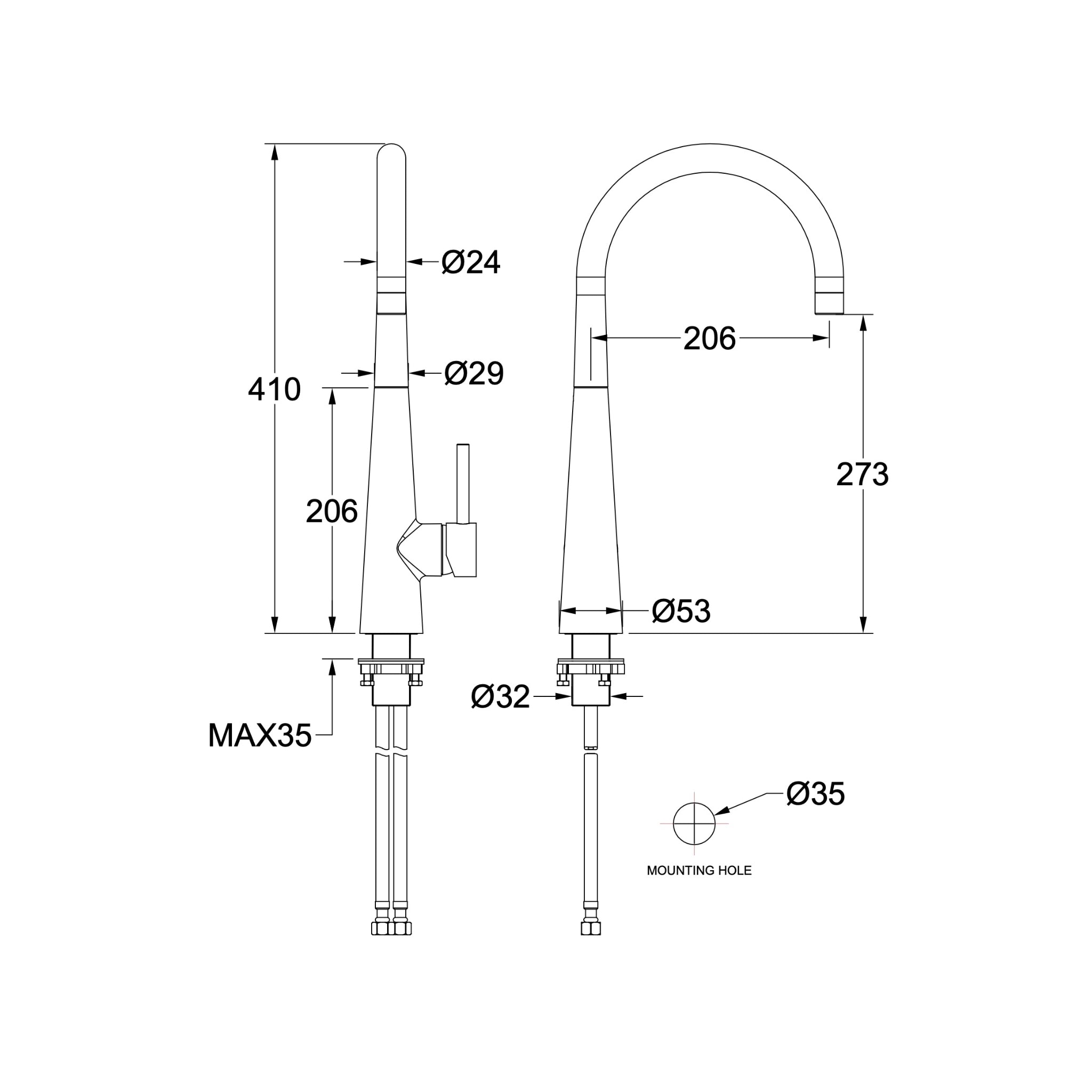 LINSOL KASHI LEAD FREE SINK MIXER 410MM BRUSHED BRASS