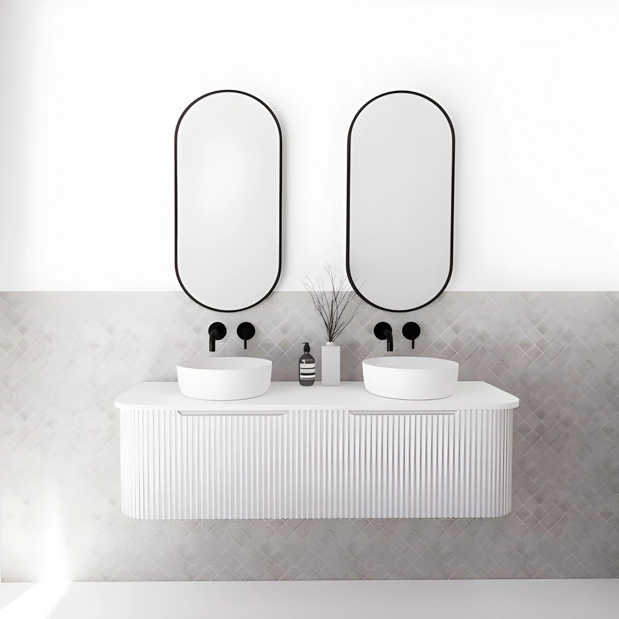 RIVA BERGEN MATTE WHITE 1500MM DOUBLE BOWL WALL HUNG VANITY