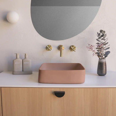 NOOD CO CONSCIOUS RANGE CAST ABOVE COUNTER / WALL HUNG BASIN BLUSH PINK 380MM