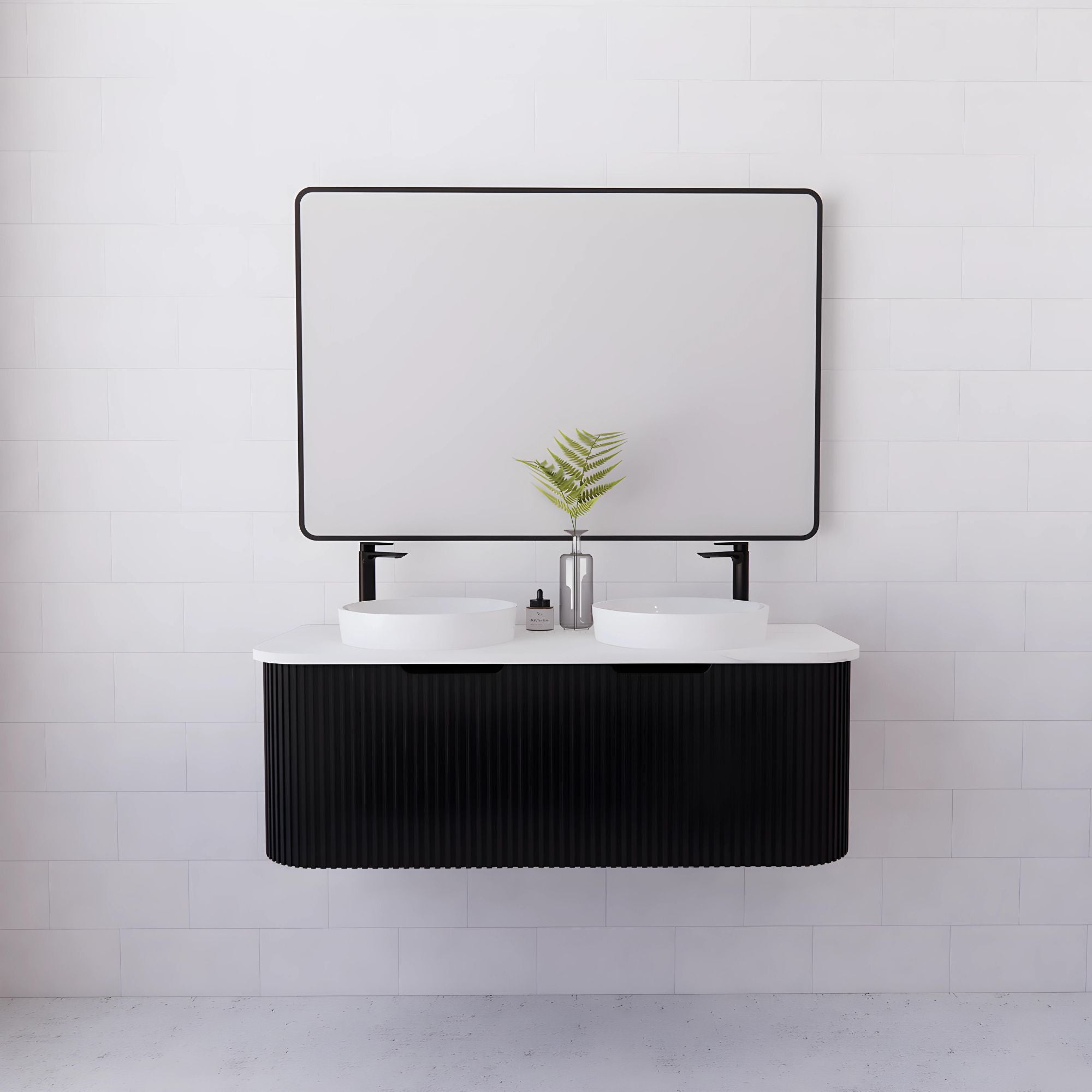 RIVA BERGEN MATTE BLACK 1200MM DOUBLE BOWL WALL HUNG VANITY