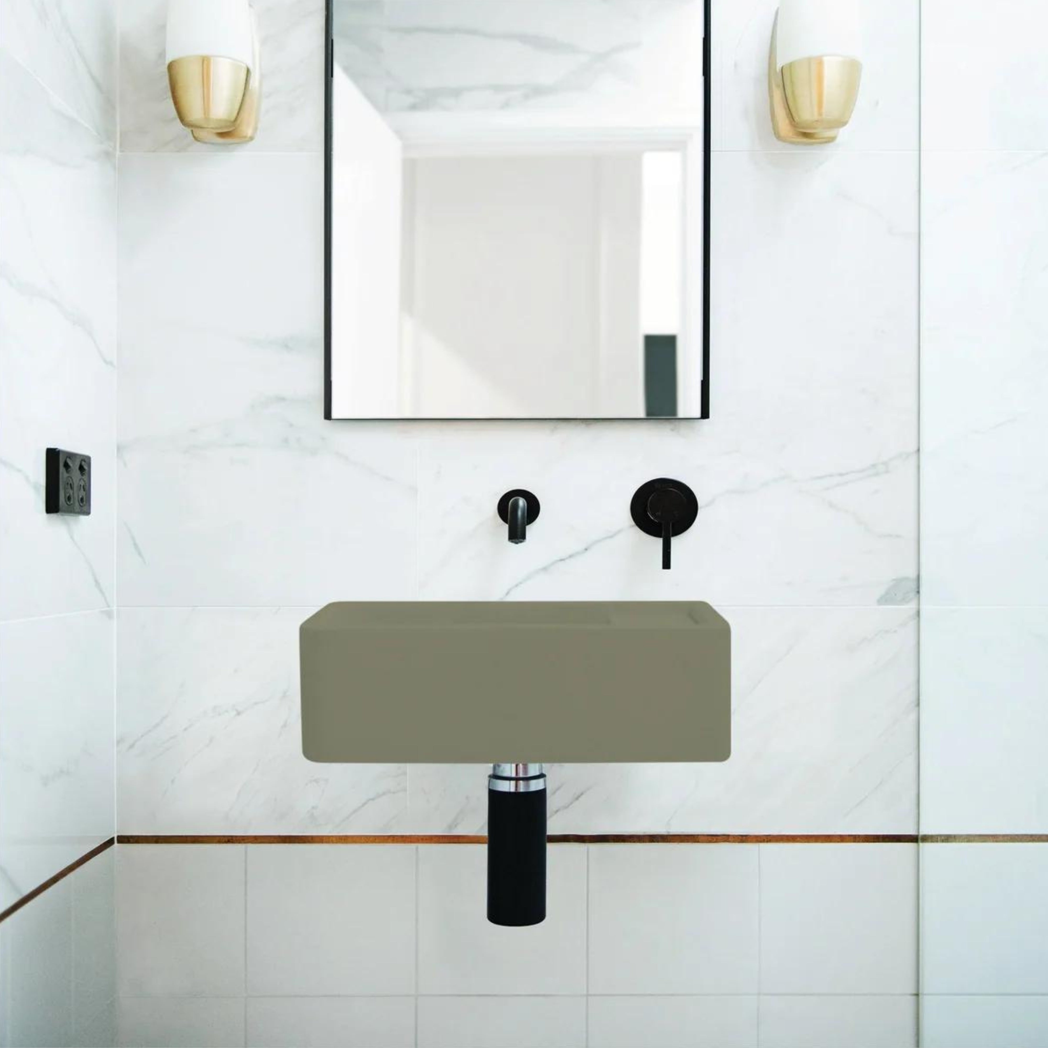 NOOD CO SHELF 01 WALL HUNG BASIN WITH NO TAP HOLE OLIVE 440MM