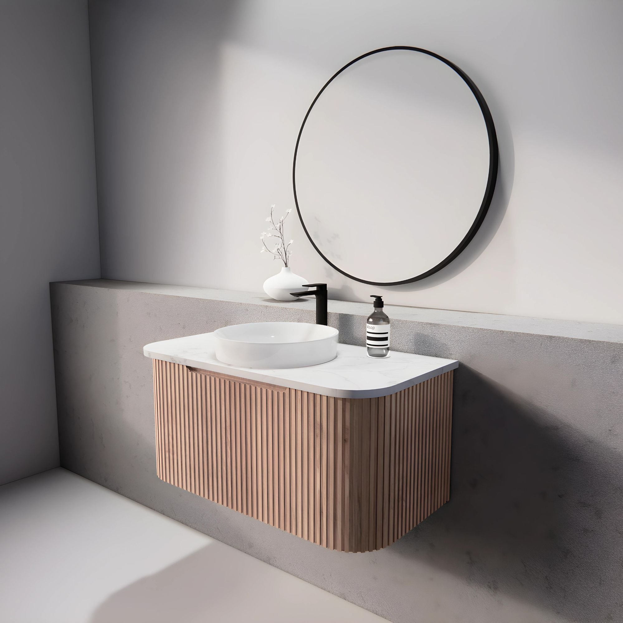 RIVA BERGEN SOLID TIMBER 900MM SINGLE BOWL WALL HUNG VANITY