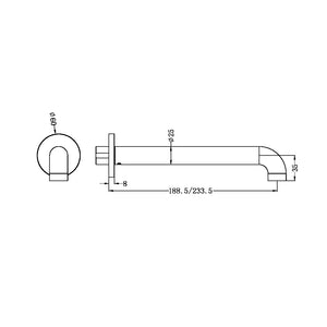 NERO ZEN ROUND BASIN/BATH SPOUT ONLY 185/230MM BRUSHED NICKEL