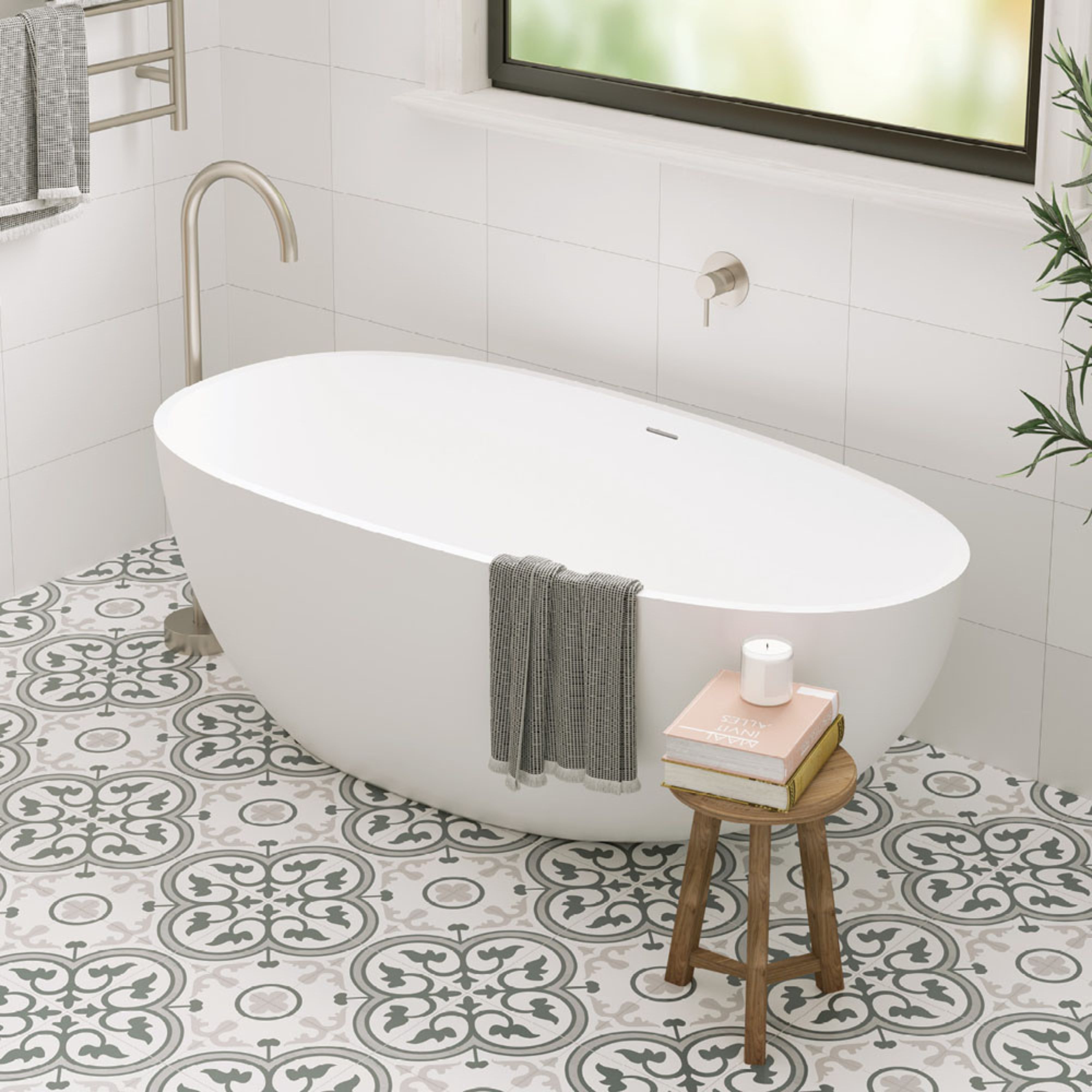 FIENZA BAHAMA SOLID SURFACE FREESTANDING BATHTUB MATTE WHITE (AVAILABLE IN 1500MM AND 1685MM)