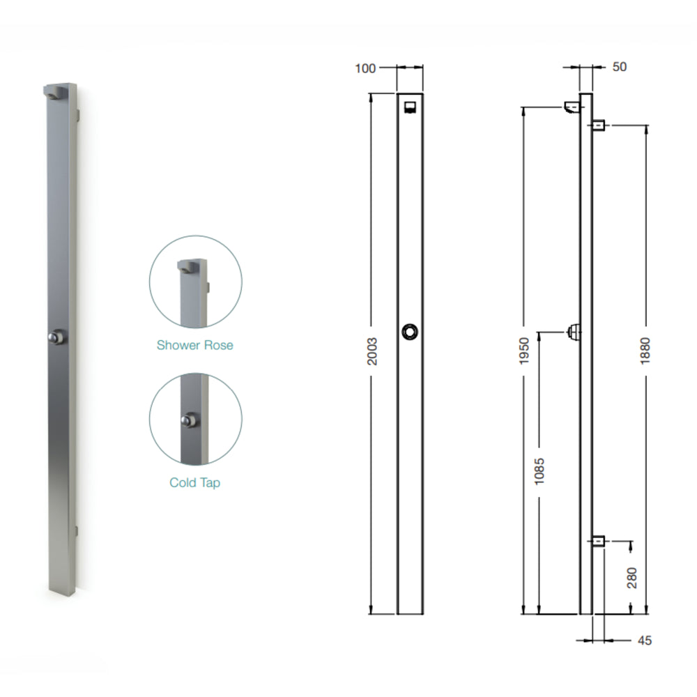 RAINWARE BEACH WALL MOUNTED OUTDOOR TIME FLOW SINGLE SHOWER STAINLESS STEEL