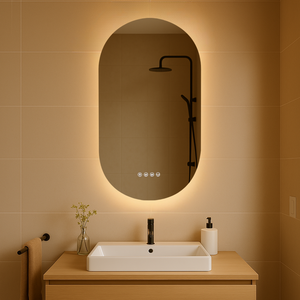 LUNARGLOW NEXUS OVAL 3 COLOUR LIGHTS FRAMELESS LED MIRROR 500X900MM