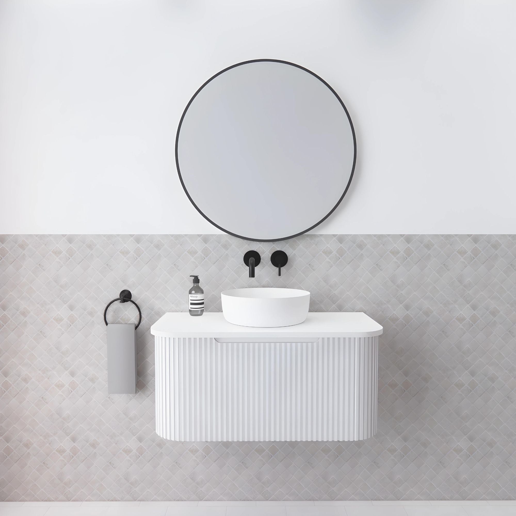 RIVA BERGEN MATTE WHITE 900MM SINGLE BOWL WALL HUNG VANITY