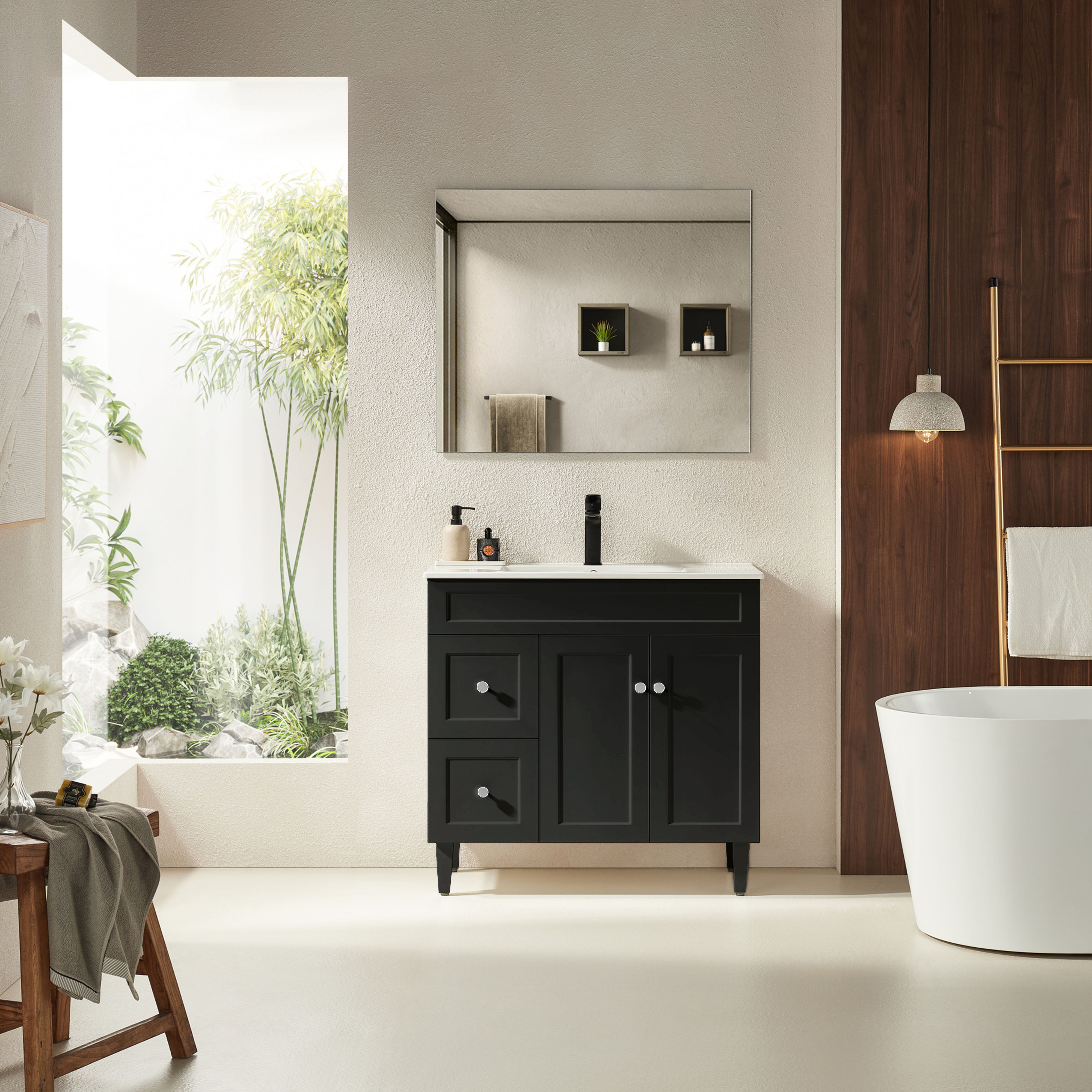 CETO HARRINGTON MATTE BLACK 900MM SINGLE BOWL FLOOR STANDING VANITY (AVAILABLE IN LEFT AND RIGHT HAND DRAWER)