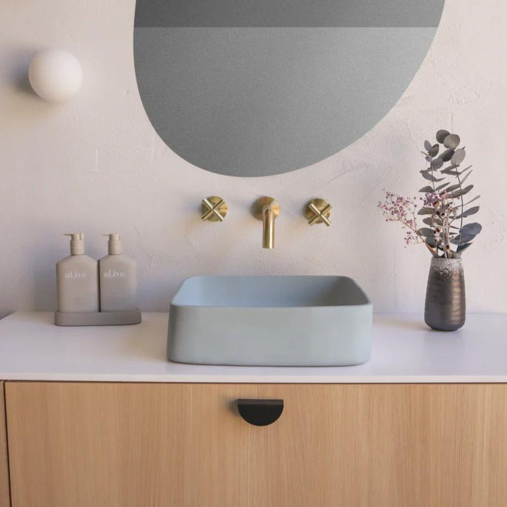 NOOD CO CONSCIOUS RANGE CAST ABOVE COUNTER / WALL HUNG BASIN POWDER BLUE 380MM