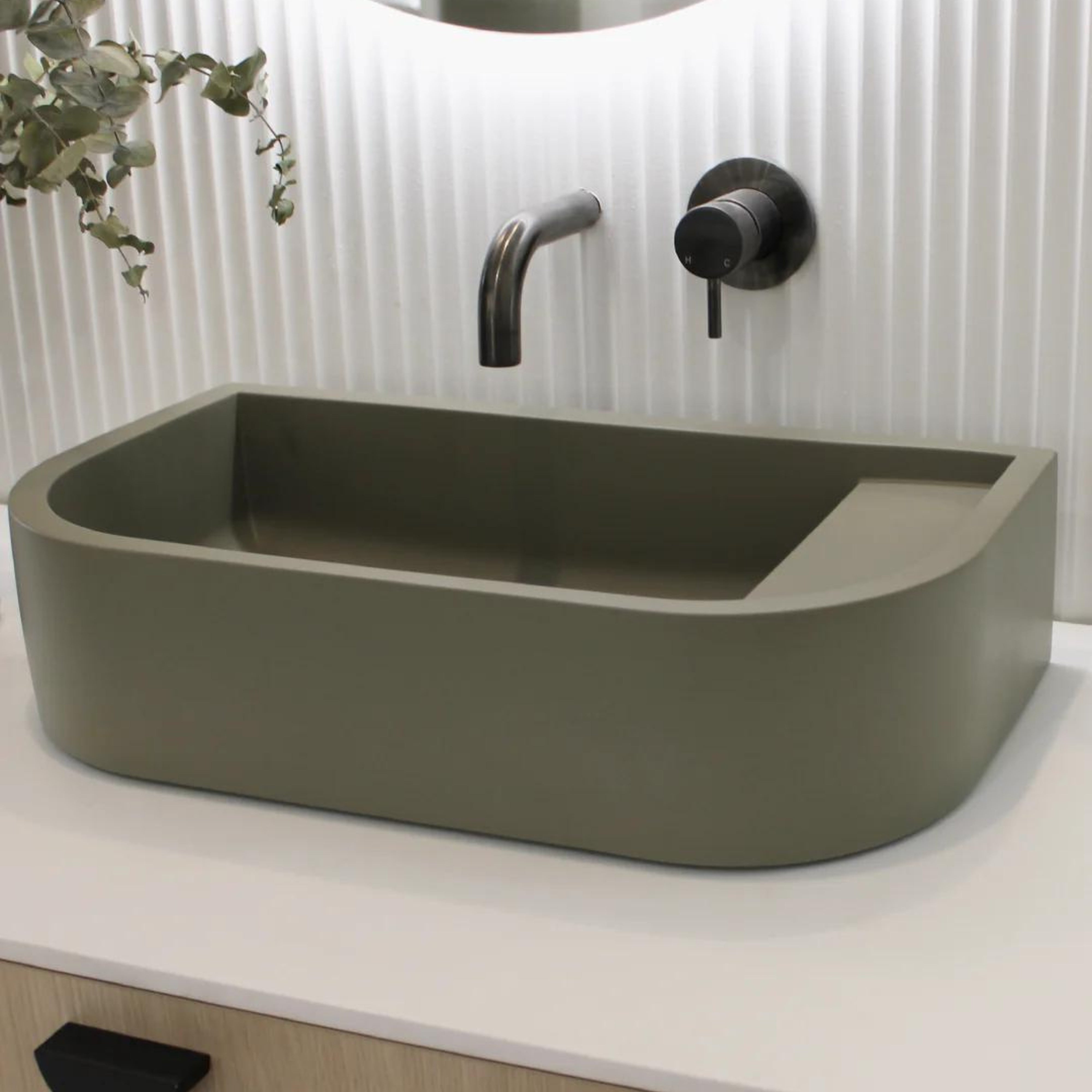 NOOD CO LOOP 02 ABOVE COUNTER / WALL HUNG BASIN OLIVE 540MM