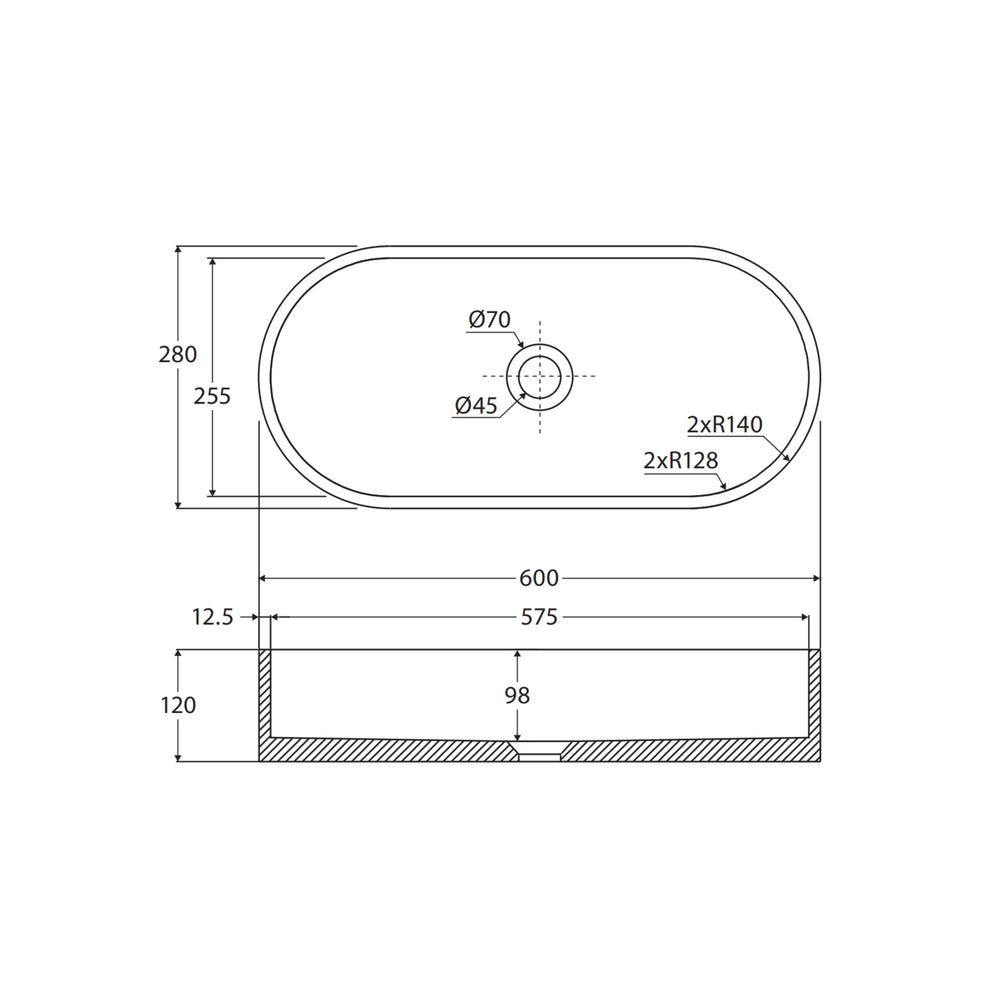 FIENZA JADA CONCRETE PILL ABOVE COUNTER BASIN WARM GREY 600MM