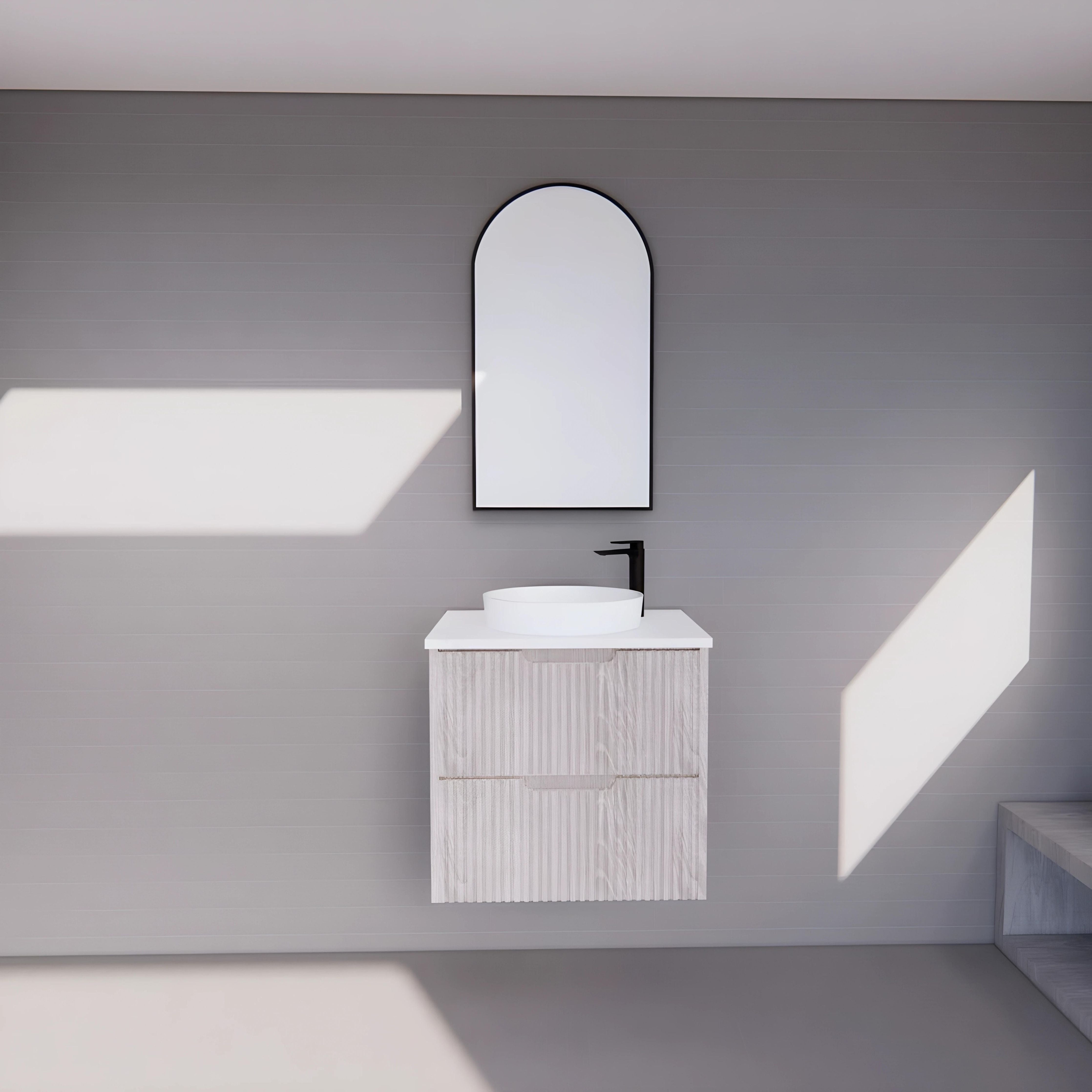 RIVA BALI WHITE OAK 600MM SINGLE BOWL WALL HUNG VANITY