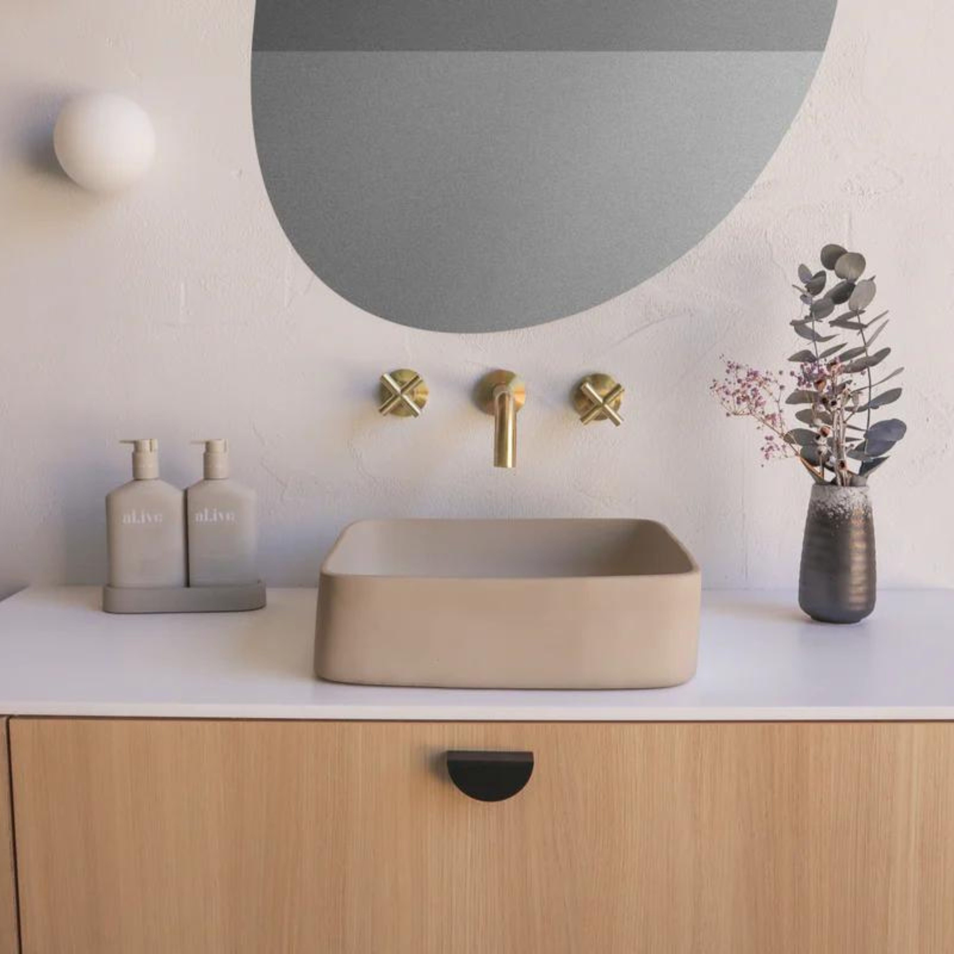NOOD CO CONSCIOUS RANGE CAST ABOVE COUNTER / WALL HUNG BASIN MUSHROOM 380MM