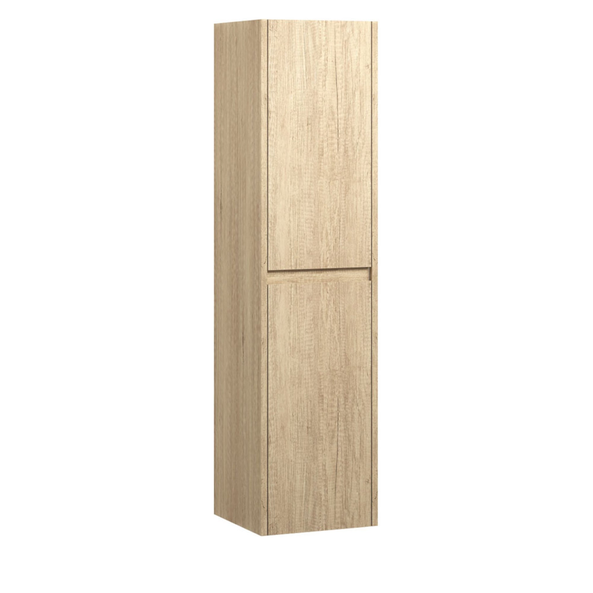 FIENZA EDGE WALL HUNG TALL BOY ON KICKBOARD SCANDI OAK 350X1520MM