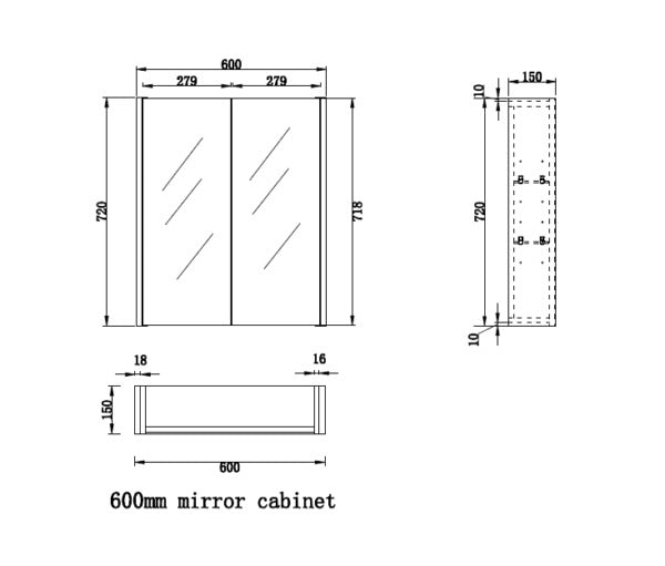 RIVA GENEVA FLUTED SOLID TIMBER MIRROR SHAVING CABINET 600X720MM