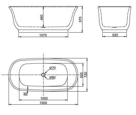 BEL BAGNO BADEN FREESTANDING BATHTUB GLOSS WHITE (AVAILABLE IN 1500MM AND 1700MM)