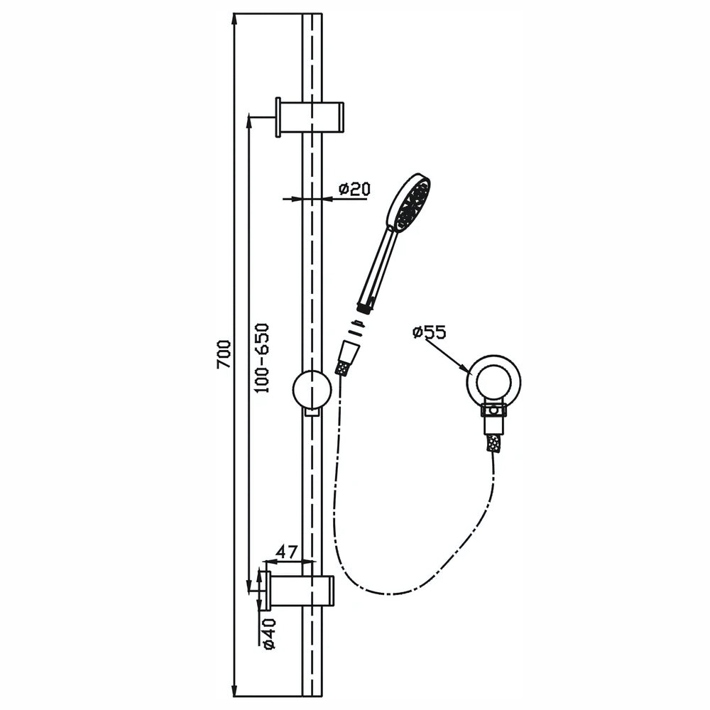 HELLYCAR LOGAN HAND SHOWER ON RAIL 700MM CHROME