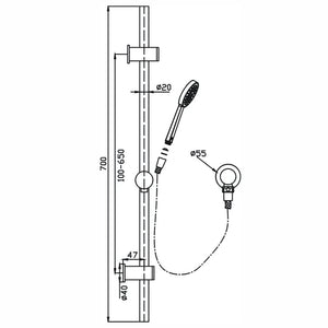 HELLYCAR LOGAN HAND SHOWER ON RAIL 700MM CHROME