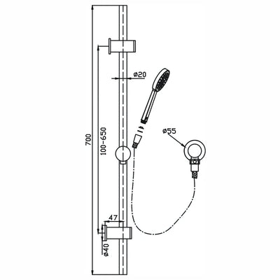 HELLYCAR LOGAN HAND SHOWER ON RAIL 700MM CHROME