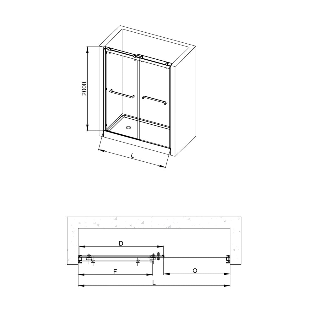 COVEY WALL TO WALL FRAMELESS DOUBLE SLIDING BY-PASS DOOR SHOWER SCREEN MATTE BLACK