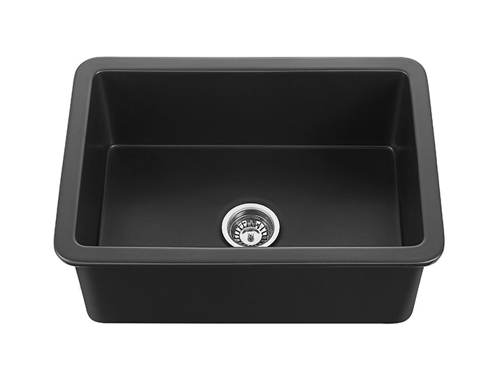 CETO CAMDEN SINGLE BOWL FIRECLAY KITCHEN SINK MATTE BLACK 677MM