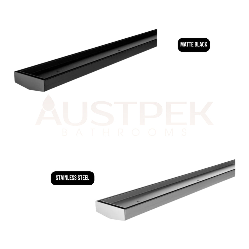 PHOENIX V MATTE BLACK 45MM CHANNEL DRAIN TI 75MM OUTLET 600MM, 750MM, 900MM AND 1200MM