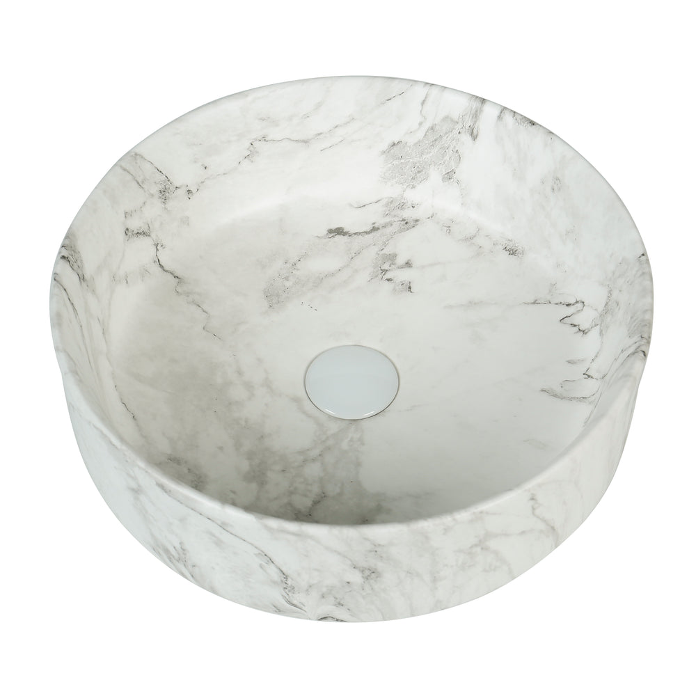 CLAYA ROUND ABOVE COUNTER BASIN MATTE WHITE CARRARA MARBLE LOOK 400MM