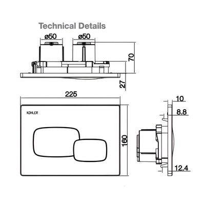 KOHLER PEBBLE PNEUMATIC FLUSH PLATE 225MM TITANIUM