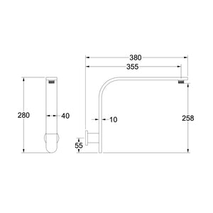LINSOL CORSICA FLAT UPSWEPT WALL ARM 280MM BRUSHED BRASS