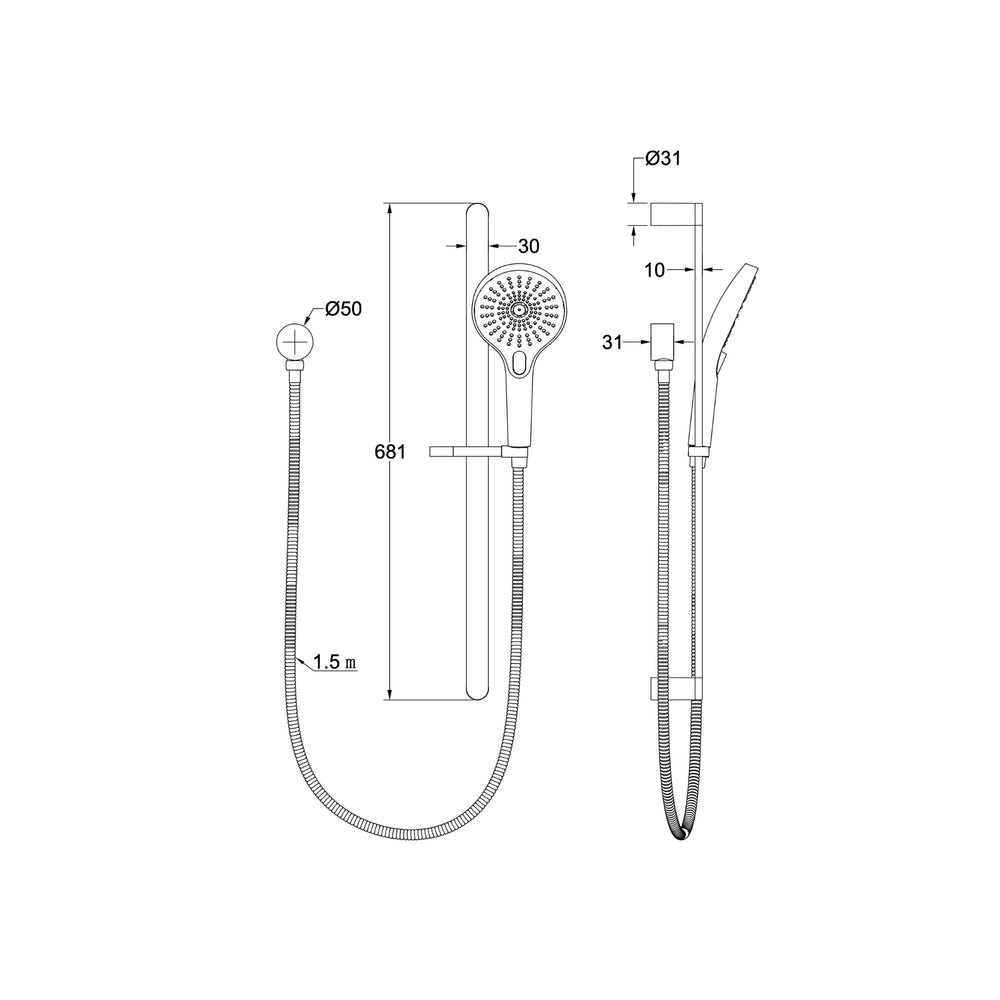 LINSOL OCEANJET SLIDING SHOWER RAIL 681MM CHROME