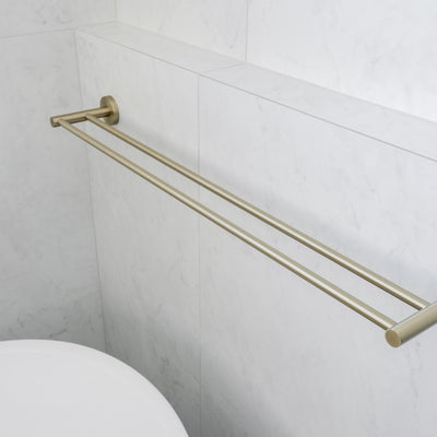 LINSOL LUX S2 LEAD FREE NON HEATED DOUBLE TOWEL RAIL 800MM BRUSHED BRASS