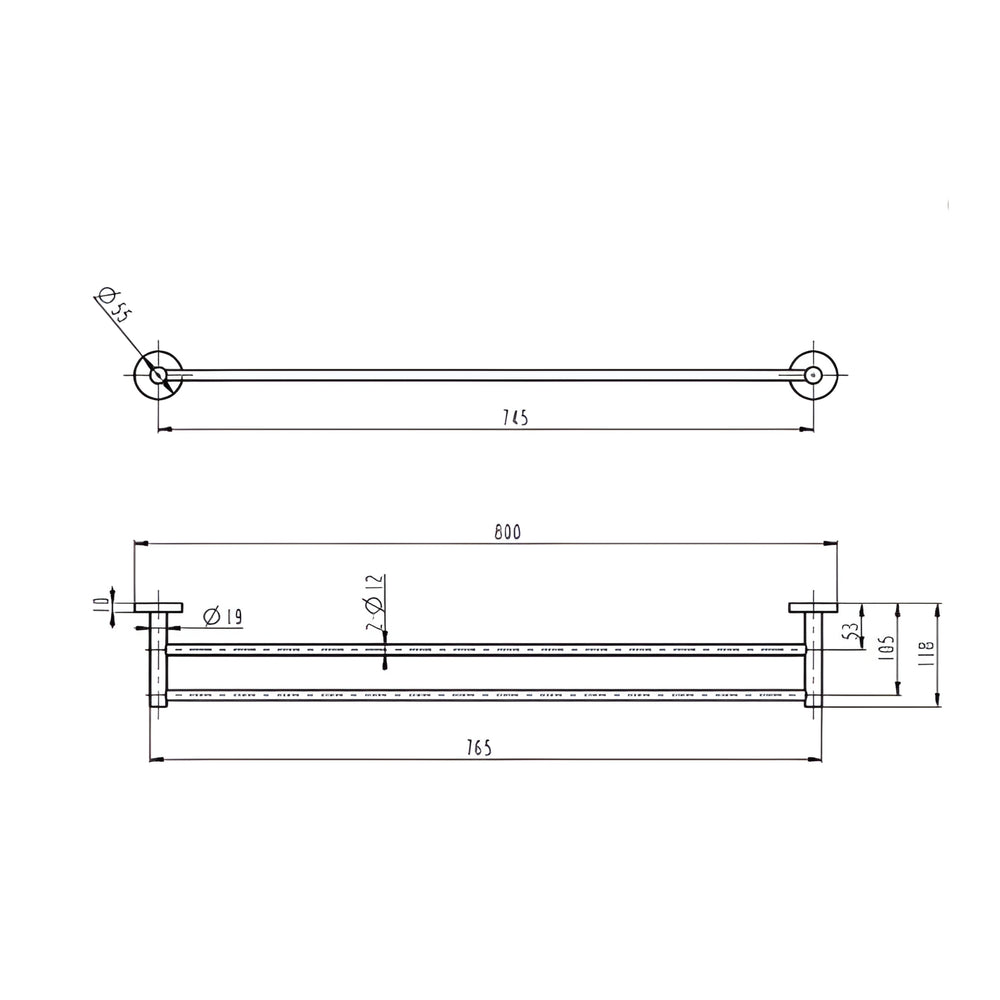 LINSOL LUX S2 NON HEATED DOUBLE TOWEL RAIL 800MM GUN METAL