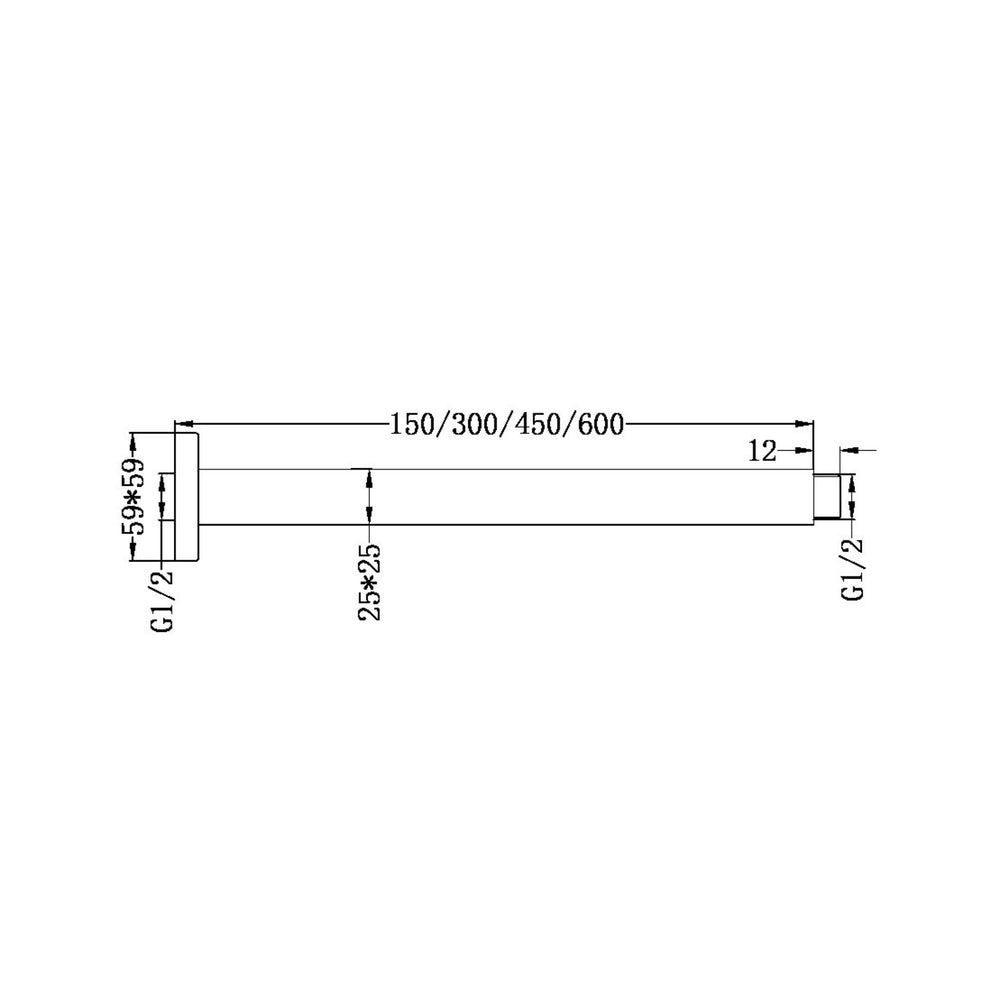 NERO SQUARE CEILING SHOWER ARM CHROME (AVAILABLE IN 150MM, 300MM, 450MM AND 600MM)