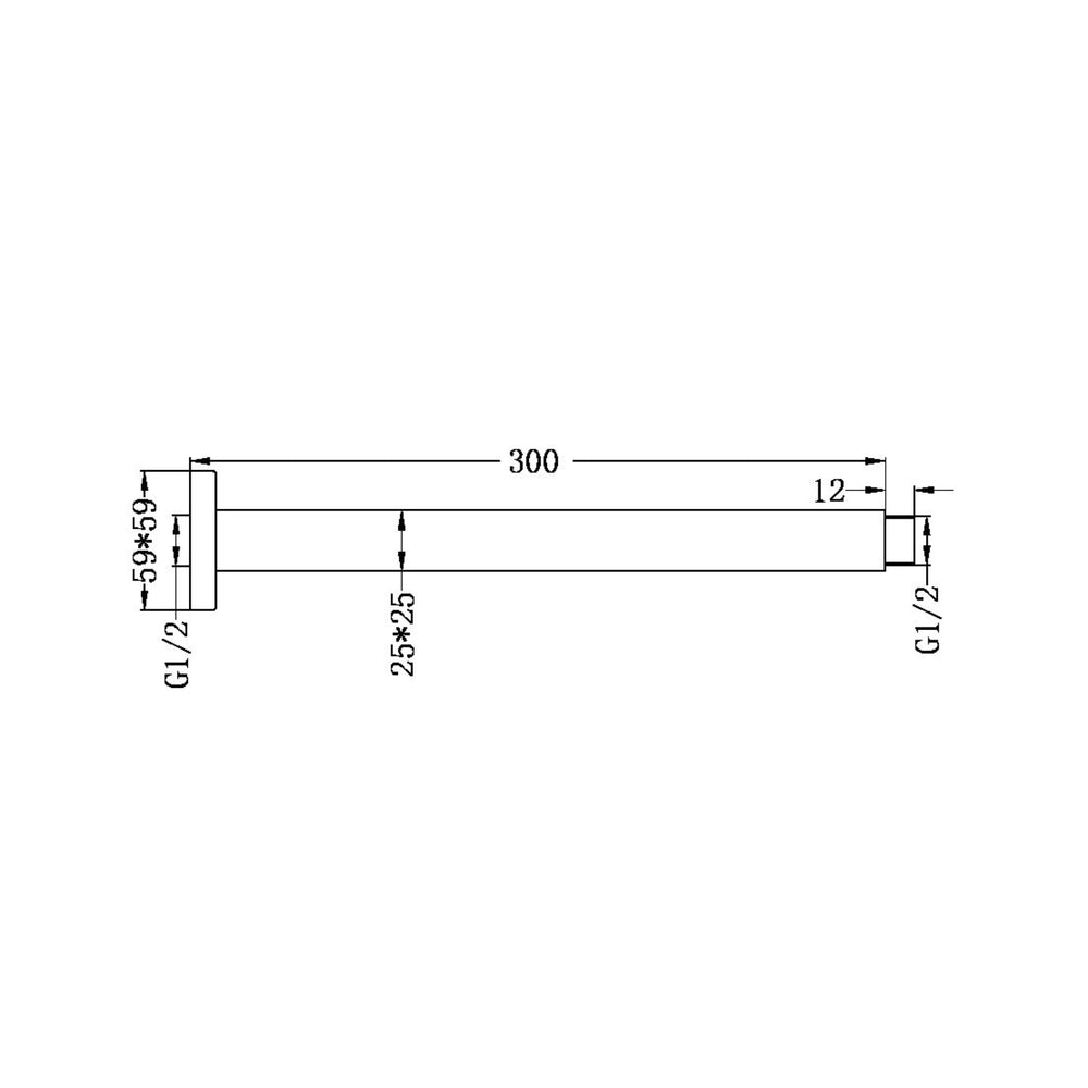 NERO SQUARE CEILING SHOWER ARM 300MM BRUSHED NICKEL