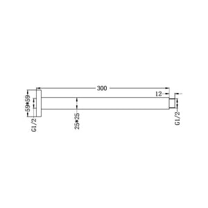 NERO SQUARE CEILING SHOWER ARM 300MM BRUSHED GOLD