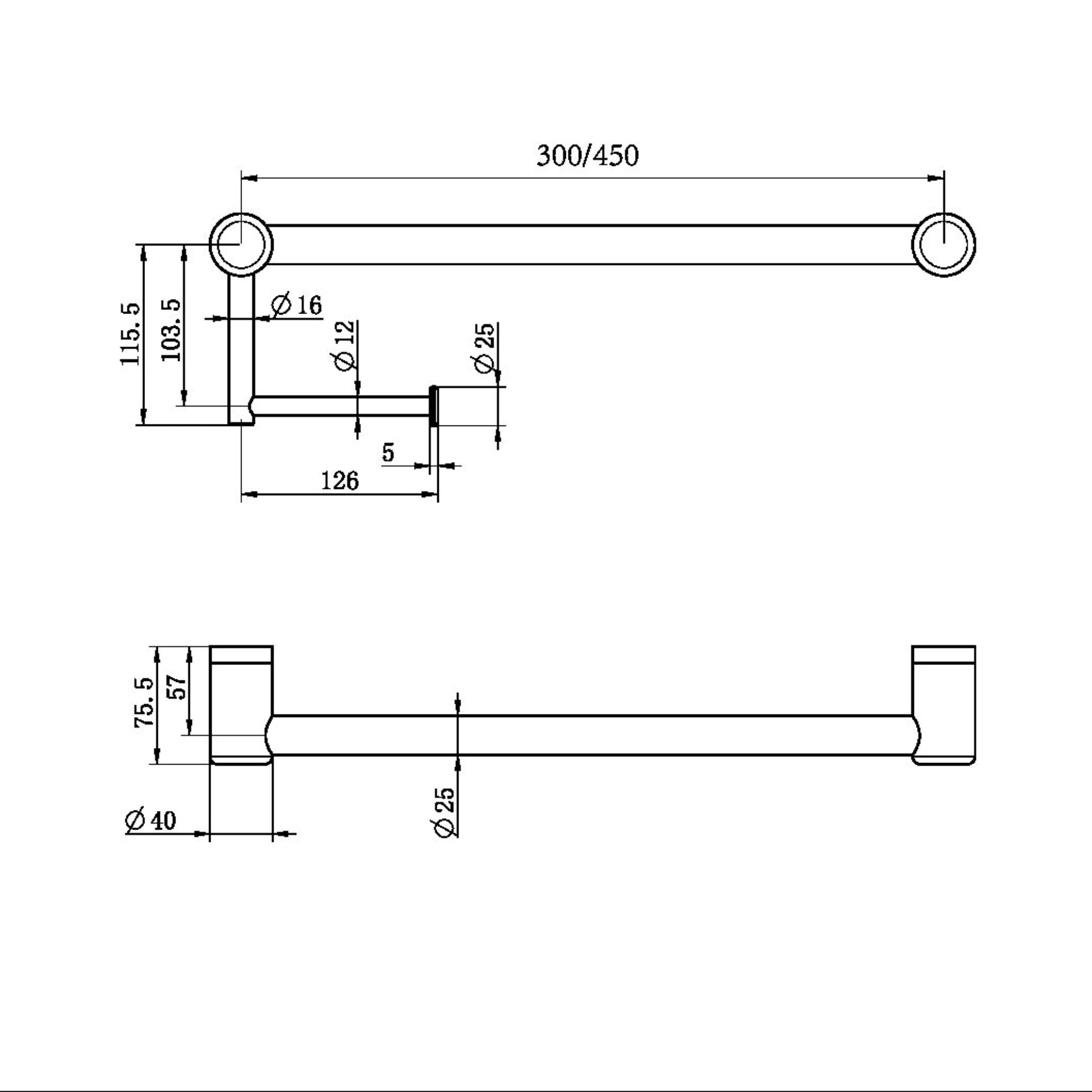 NERO MECCA CARE TOILET ROLL RAIL MATTE BLACK (AVAILABLE IN 300MM AND 450MM)